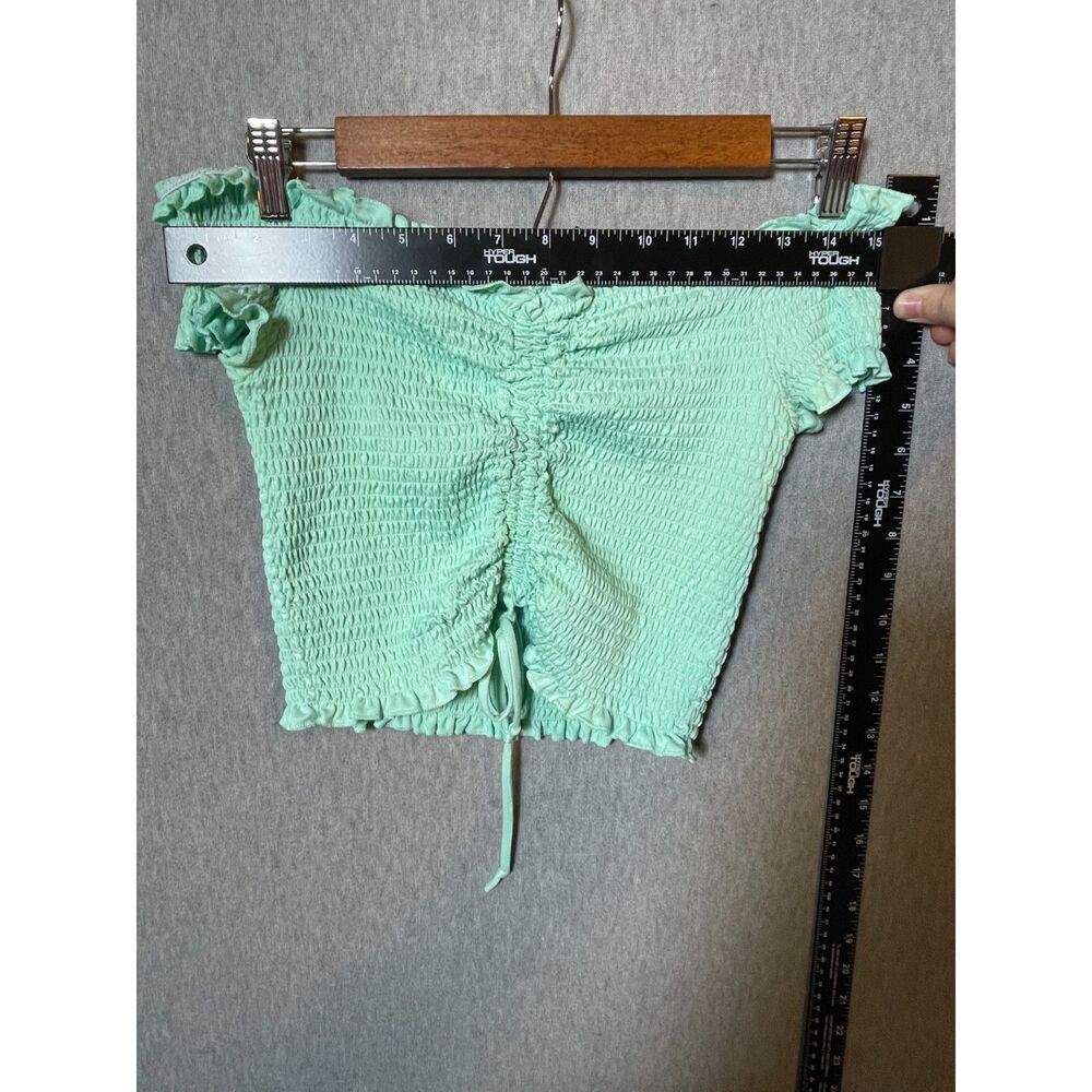 Rue21 Women's Mint Green Smocked Ruched Crop Top Off Shoulder Size M - Picture 4 of 4